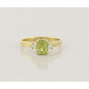 18k Yellow Gold Natural Yellow Green Grossularite Garnet & Diamond Ring Size 8